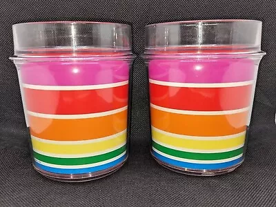 Vtg Set Of 2 Thermo-Serv 12 Oz Candy Stripe Tumbler Cups USA Plastic Lot 1982 • $10.89