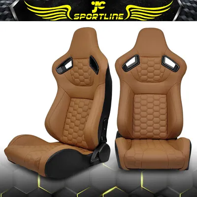 Universal Reclinable Racing Seat Honeycomb + Dual Slider X2 Brown PU Carbon • $359.99