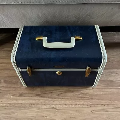 Vintage Samsonite Schwayder Train Luggage 4712 Makeup Travel Case Blue White Vtg • $49