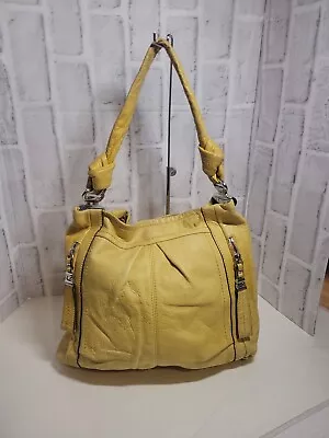 B Makowsky Yellow Leather Shoulder Bag Cinched Slouchy Double Compartment... • $23