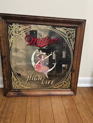 Vintage 1984 Miller High Life Mirror Women On Half Moon 19  By 19  See Pictures  • $60.50