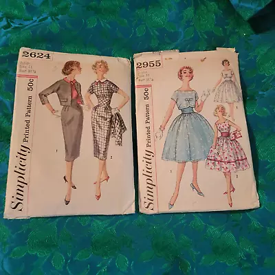 2 Vintage Simplicity  Printed  Pattern 2955 & 2624 Junior Size 11 DRESSES • $7.50