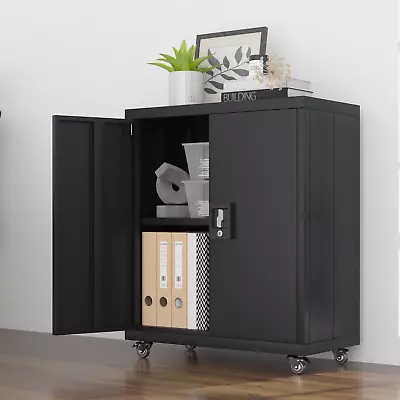 Locking Metal Storage Cabinet Wheels Mobile Metal Cabinet With Shelf And Doors • $129.99