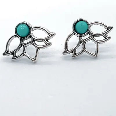 Lotus Flower Navajo Turquoise Beaded Stud Earrings Boho Native American Jewelry • $16