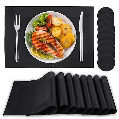$25.99 • Buy 16 Pcs PVC Placemat With Coasters Table Dining Place Mat Washable Placemat Black