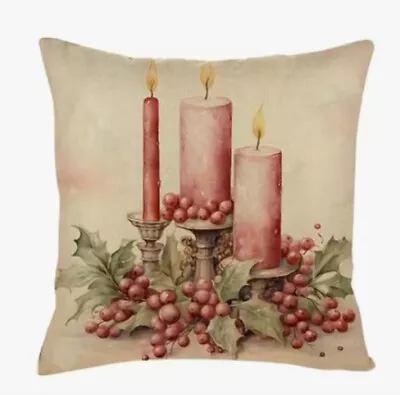 CANDLE ROMANTIC FLORAL CHRISTMAS  Throw Pillow Cover Winter Holiday Home Decor • $13.08