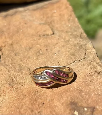 Designer JBNI 14K Yellow Gold Ruby Diamond Ring 3 Grams Sz 9 • $250