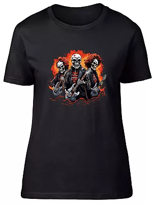 Skeleton Band Womens T-Shirt Electric Guitar Music Rock N Roll Ladies Gift Tee • £8.99