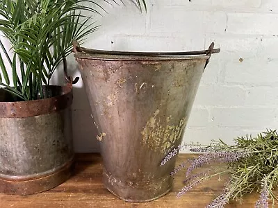 Large Vintage Reclaimed Galvanised Riveted Metal Fire Bucket Garden Planter Tub • £34