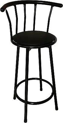 Black Breakfast Bar Stool Round Tall Chair Metal Frame Leather Cushioned Seat • £39.99