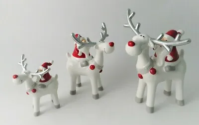 Ceramic Santa Riding Reindeer With Red Nose And Silver Antlers • £10.99