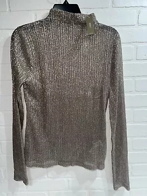 NWT! J.Crew Sheer Long-sleeve Turtleneck In Metallic GOLD SIZE LARGE $50 • $29.25