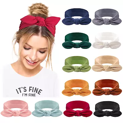 Headbands For Women Non Slip Hair Bands With Bows Rabbit Ears Workout Running Sp • $21.95