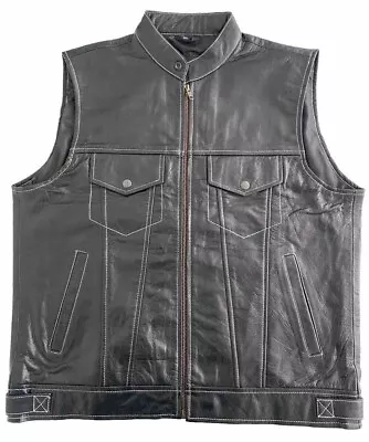 Leatherick Genuine Custom Biker Waistcoat Real Leather Vest For Bikers Club • £25