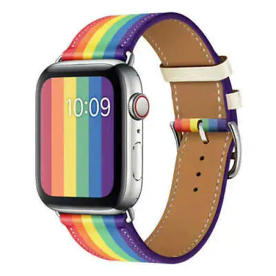 $15.99 • Buy Rainbow Leather Wrist Strap Watch Band For Apple Watch Series 6 5 4 3 1 Se 40/44