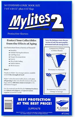 $27.95 • Buy 50 E. Gerber Mylites 2 Mil Mylar Standard Comic Book Sleeves 725M2