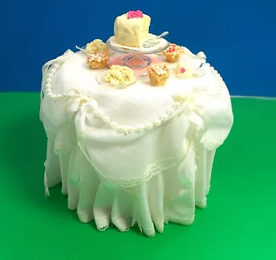 Dollhouse Miniature Artisan Handmade Wedding Cake Filled Display Table • $43.58