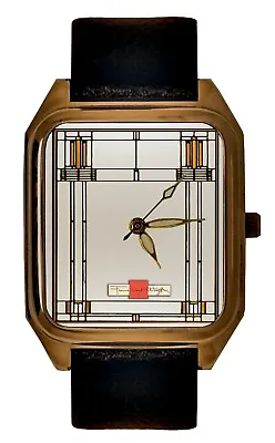 Vintage Frank Lloyd Wright Willits Hse Bauhaus Window Art Solid Brass Tank Watch • $129.99