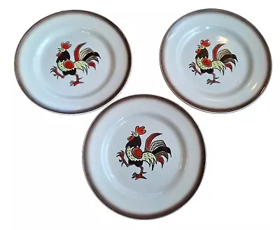 Vintage MCM Poppy Trail By Metlox Rooster 3 Plates 7.5 Inches Made In California • $12