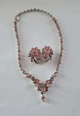 Vintage Eisenberg Pink & Lavender Necklace And Earrings Parure Set • $159.99