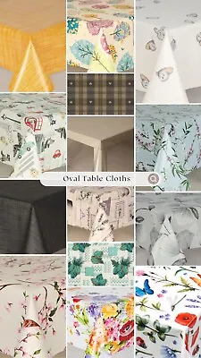 Oval Plain Table Cloth Wipe Clean Vinyl Table Cover Protector Waterproof Floral • £12.50