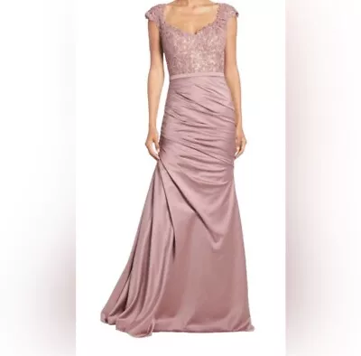 NEW LA FEMME Embellished Lace & Satin Trumpet Gown In Mauve - Size 12 • $124.99