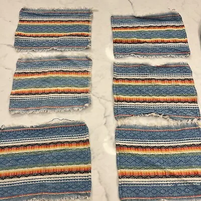 VTG 6 Aqua & Orange Southwestern Mexican Fiesta Serape Style Woven  NAPKINS Set  • $10