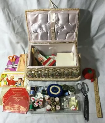 Vintage/Antique Wicker Sewing Box With Contents Needle Books -Sewing Kit  • $34.99