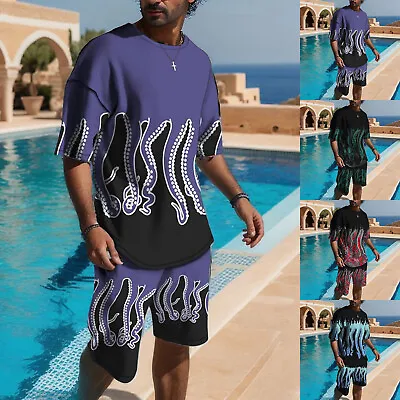 Sport Suit For Men's T Shirt And Shorts 2pcs Tracksuit Set Fashion 3D Print • $18.19