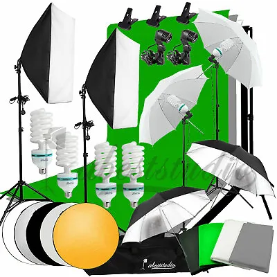 Photography Studio Lighting Kit Studio Backdrops Background Softbox Umbrella Set • £179.99