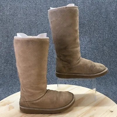 UGG Boots Womens 6 Classic Tall Shearling Diamond Quilted Brown Mid-Calf 5342 • $50.99