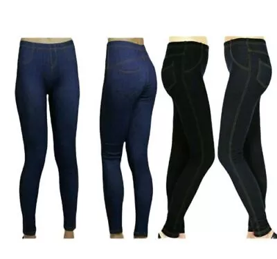 Ladies Stretchy Denim Look Skinny Jeggings Leggings Plus 8-34 Womens Size NEW • £4.88