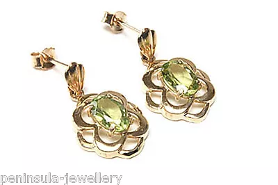 9ct Gold Peridot Earrings Celtic Drop Made In UK Gift Boxed Birthday Gift • £95.99