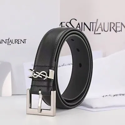 $46.74 • Buy Yves Saint Laurent YSL Fashion Style Leather Belt 29-36  - Black/Silver Buckle