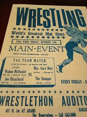 Mint Wahoo Stomper Texas Wrestling Program 1970 NWA Wwwf Gary Hart AWA Blanchard • $11.99