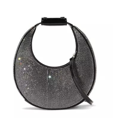 AUTH NWT $395 Staud Mini Moon Crystal Leather Hobo Crossbody-Rhinestones/Black • $299.99