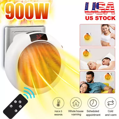 900W Portable LED Digital Electric Heater Wall Sockets Mini Fan With Timer Home • $16.92