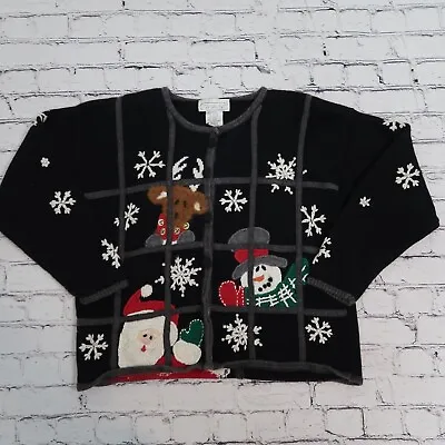 Vintage Mandal Bay Sweater Womens Medium Christmas Knit Button Front Cardigan • $24.50