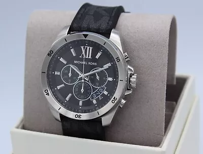 New Authentic Michael Kors Brecken Silver Black Pvc Silicone Men's Mk8850 Watch • $139.99