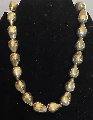 Chunky Solid Sterling Silver Baroque Bean Bead Toggle Necklace 925 Vintage 106g • $189