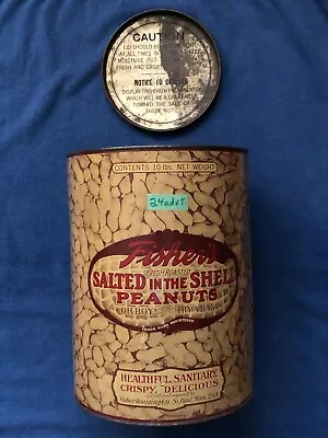 FISHER’S Salted In Shell PEANUTS 10 Lb. Vintage Tin CAN Orig. LID St. Paul Minn • £75.99