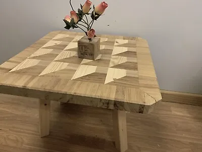 Hand Made Solid Wood Oak Iroko Pine Coffee Table 3D Efekt • £135