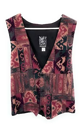 Attitudes Vest Mens Size M Rayon Button Purple Abstract Colorful Pattern USA • $19.62