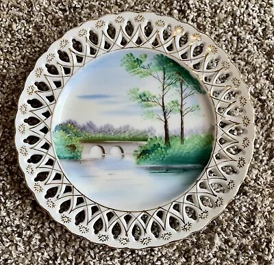 Ucagco China Reticulated Country Scene Lake Plate Made In Japan 7.25” Gold Trim • $7.99