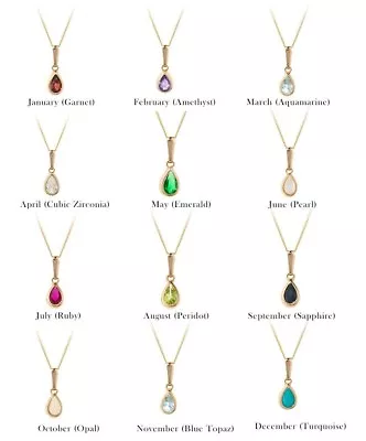 £22.95 • Buy 9ct Gold Birthstone Teardrop Gem Pendant Necklace / Gift Box