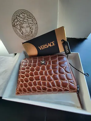 Versace Crocodile Print Leather Wallet With Medusa - Includes Box And Tags • $250