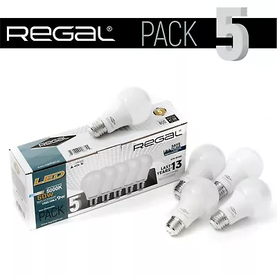 5 Pack Non-Dimmable Regal LED 5000K 60W Equivalent 9W Daylight A19 E26 Bulbs • $10.99