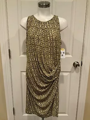 Michael Michael Kors Olive Green & Light Yellow Patterned Dress Size Large • $32.40