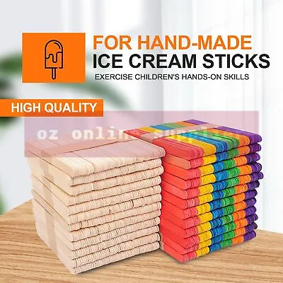 Wooden Craft Stick Paddle Pop Stick Coffee Tea Ice Cream Stirrers Mixer Popsicle • $23.74