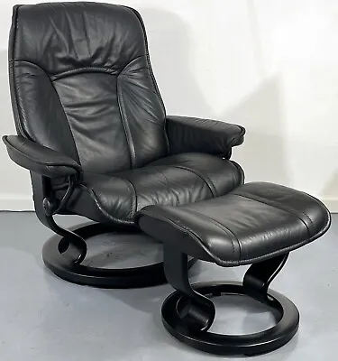 Ekornes Stressless Black Paloma Leather Swivel Recliner & Ottoman LARGE  Senator • $1195